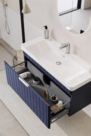 Orka Procıda 80 cm Mat Lacivert / Krom Kulplu ,Banyo Dolabı Alt Modül ve Lavabo, 5007216