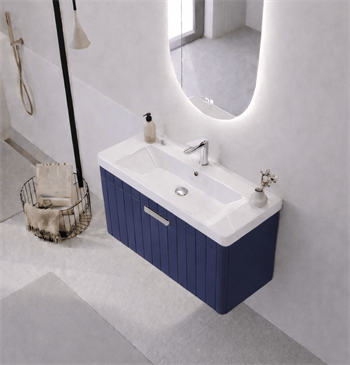 Orka Procıda 80 cm Mat Lacivert / Krom Kulplu ,Banyo Dolabı Alt Modül ve Lavabo, 5007216