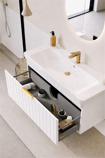 Orka Procıda Banyo Dolabı Takımı, 105 cm, Mat Beyaz (Ledli Ayna-Altın Kulp), 5007241