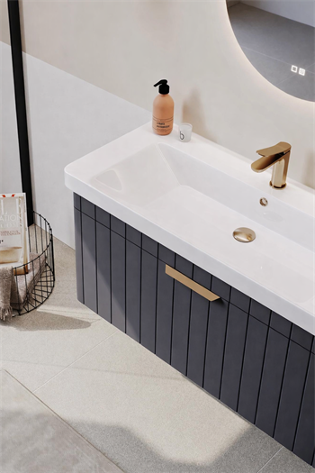 Orka Procıda Banyo Dolabı Takımı, 105 cm, Mat Antrasit (Ledli Ayna-Altın Kulp), 5007242