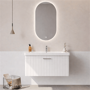 Orka Procıda Banyo Dolabı Takımı, 105 cm, Mat Beyaz (Ledli Ayna-Krom Kulp), 5007245