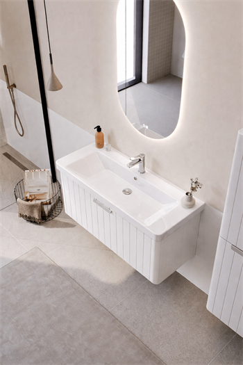 Orka Procıda Banyo Dolabı Takımı, 105 cm, Mat Beyaz (Ledli Ayna-Krom Kulp), 5007245