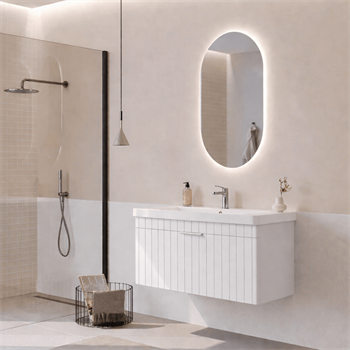 Orka Procıda Banyo Dolabı Takımı, 105 cm, Mat Beyaz (Ledli Ayna-Krom Kulp), 5007245