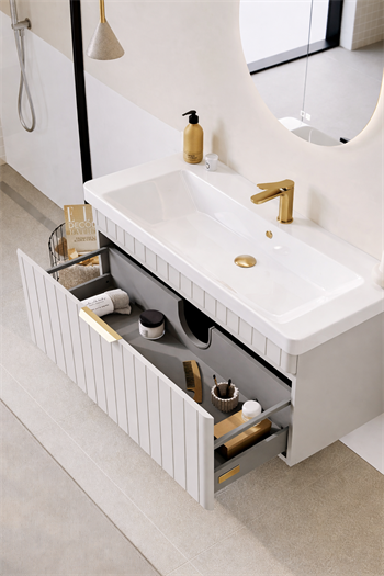 Orka Procıda Banyo Dolabı Takımı, 105 cm, Mat Kaşmir (Ledli Ayna-Altın Kulp), 5007243