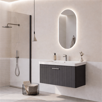 Orka Procıda Banyo Dolabı Takımı, 105 cm, Mat Antrasit (Ledli Ayna-Krom Kulp), 5007246