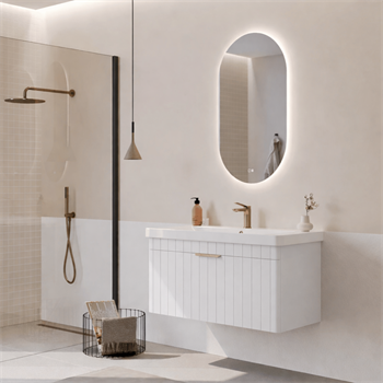 Orka Procıda Banyo Dolabı Takımı, 105 cm, Mat Beyaz (Ledli Ayna-Altın Kulp), 5007241