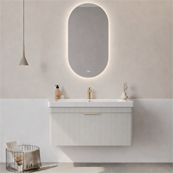 Orka Procıda Banyo Dolabı Takımı, 105 cm, Mat Kaşmir (Ledli Ayna-Altın Kulp), 5007243