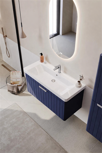 Orka Procıda Banyo Dolabı Takımı, 105 cm, Mat Lacivert (Ledli Ayna-Krom Kulp), 5007248