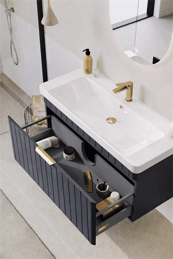 Orka Procıda Banyo Dolabı Takımı, 105 cm, Mat Antrasit (Ledli Ayna-Altın Kulp), 5007242