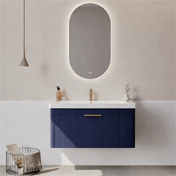 Orka Procıda Banyo Dolabı Takımı, 105 cm, Mat Lacivert (Ledli Ayna-Altın Kulp), 5007244