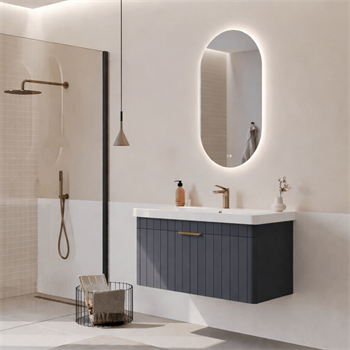 Orka Procıda Banyo Dolabı Takımı, 105 cm, Mat Antrasit (Ledli Ayna-Altın Kulp), 5007242