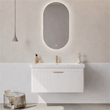 Orka Procıda Banyo Dolabı Takımı, 105 cm, Mat Beyaz (Ledli Ayna-Altın Kulp), 5007241