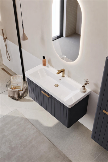 Orka Procıda Banyo Dolabı Takımı, 105 cm, Mat Antrasit (Ledli Ayna-Altın Kulp), 5007242