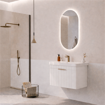 Orka Procıda Banyo Dolabı Takımı, 60 cm, Mat Beyaz (Ledli Ayna-Altın Kulp), 5007225