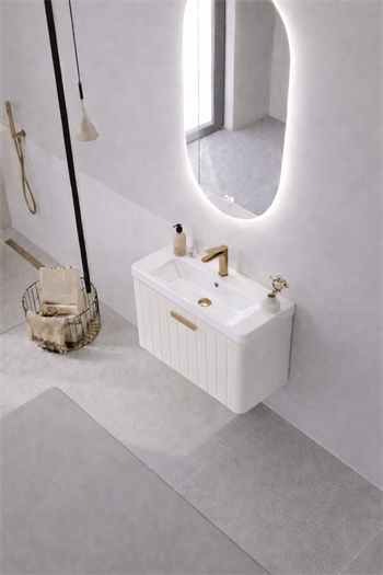 Orka Procıda Banyo Dolabı Takımı, 60 cm, Mat Beyaz (Ledli Ayna-Altın Kulp), 5007225