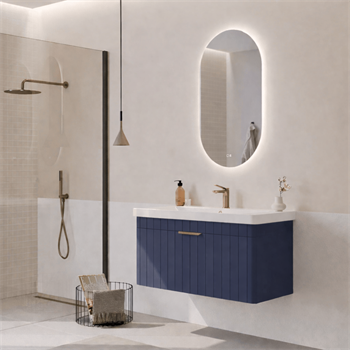 Orka Procıda Banyo Dolabı Takımı, 80 cm, Mat Lacivert (Ledli Ayna-Altın Kulp), 5007236