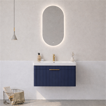 Orka Procıda Banyo Dolabı Takımı, 80 cm, Mat Lacivert (Ledli Ayna-Altın Kulp), 5007236