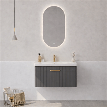 Orka Procıda Banyo Dolabı Takımı, 80 cm, Mat Antrasit (Ledli Ayna-Altın Kulp), 5007234