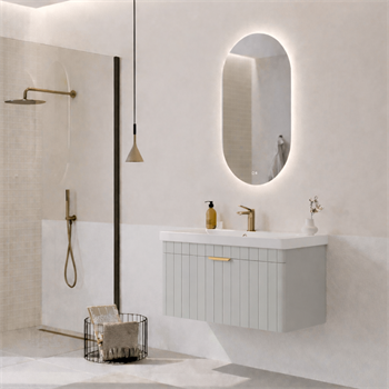 Orka Procıda Banyo Dolabı Takımı, 80 cm, Mat Kaşmir (Ledli Ayna-Altın Kulp), 5007235