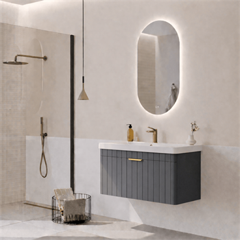 Orka Procıda Banyo Dolabı Takımı, 80 cm, Mat Antrasit (Ledli Ayna-Altın Kulp), 5007234