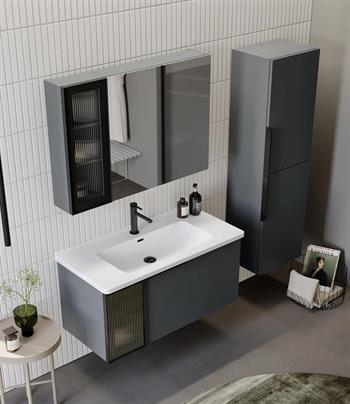 Orka Pure 100 cm Mat Antrasit Banyo Dolabı Takımı