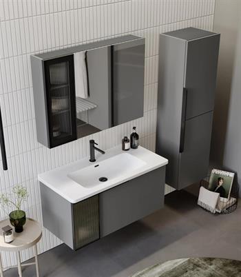 Orka Pure 100 cm Mat Gri Banyo Dolabı Takımı