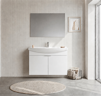 Orka Purus 100 cm ,Parlak Beyaz, Banyo Dolabı Takımı (Asma,Düz Ayna), 5008330