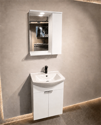 Orka Purus 55 cm ,Parlak Beyaz, Banyo Dolabı Takımı (Asma,Spotlu Ayna), 5008287