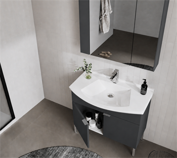 Orka Purus 80 cm ,Mat Antrasit, Banyo Dolabı Takımı (Ayaklı,Dolaplı Ayna), 5008484