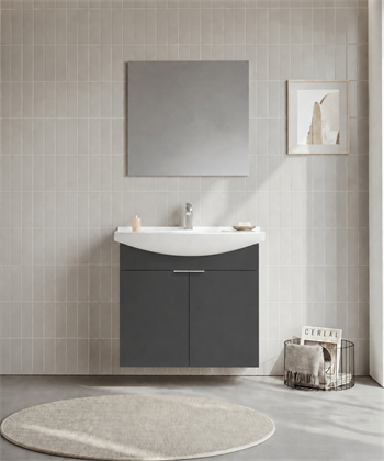 Orka Purus 80 cm ,Mat Antrasit, Banyo Dolabı Takımı (Asma,Düz Ayna), 5008325