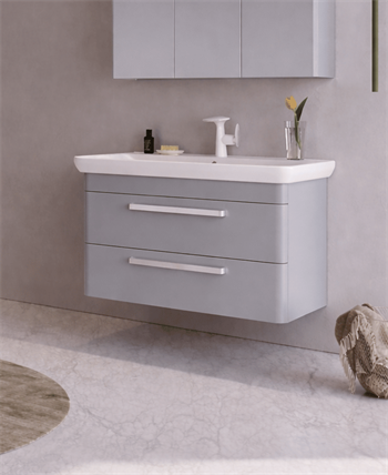 Orka Rose 100 cm Lake Parlak Gri Banyo Dolabı Alt Modül ve Lavabo, 5001771