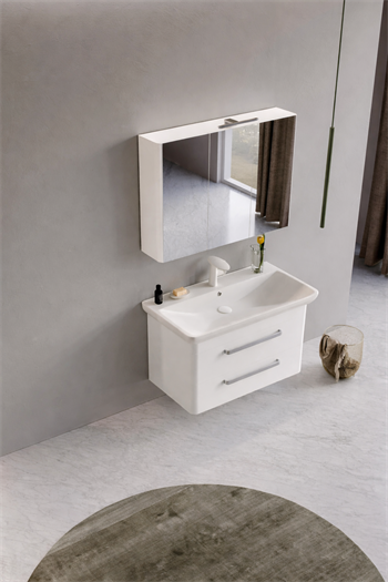 Orka Rose Banyo Dolabı Takımı, 100 cm, Lake Parlak Beyaz (Dolaplı-Ledli Ayna), 5000521