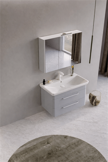 Orka Rose Banyo Dolabı Takımı, 100 cm, Lake Parlak Gri (Dolaplı-Ledli Ayna), 5000523