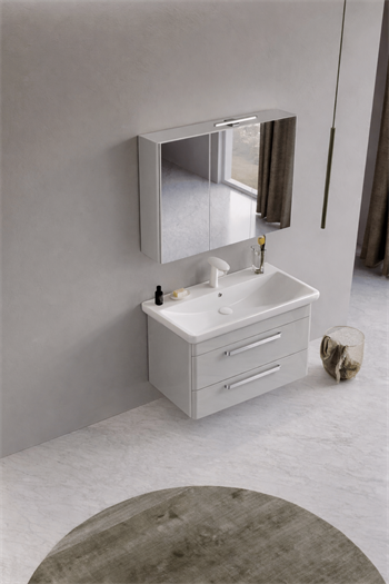 Orka Rose Banyo Dolabı Takımı, 100 cm, Lake Parlak Kaşmir (Dolaplı-Ledli Ayna), 5000526