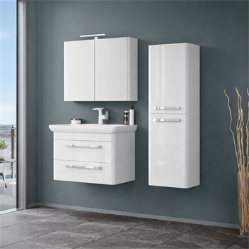 Orka Rose Banyo Dolabı Takımı, 80 cm, Lake Parlak Beyaz (Dolaplı Ayna-Ledli Ayna), 5000667