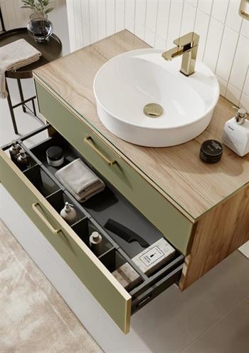 Orka Salerno 96 cm Legnano-Mat Sardunya Banyo Dolabı Alt Modül ve Lavabo,Krom/Altın Kulp, 5004111