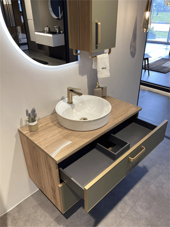 Orka Salerno 96 cm Legnano-Mat Sardunya Banyo Dolabı Alt Modül ve Lavabo,Krom/Altın Kulp, 5004111