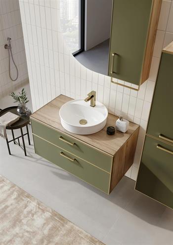 Orka Salerno Banyo Dolabı Takımı, 96 cm, Legnano-Mat Sardunya (Ledli Ayna-Üst Dolap), Krom/Altın Kulp, 5004112