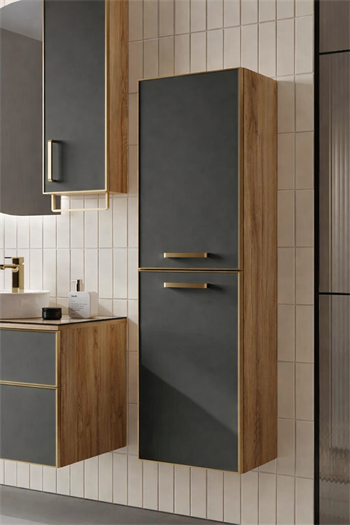 Orka Salerno 40 cm Legnona- Mat Antrasit Banyo Boy Çamaşır Dolabı Krom/Altın Kulp, 3006376