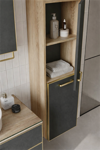 Orka Salerno 40 cm Legnona- Mat Antrasit Banyo Boy Çamaşır Dolabı Krom/Altın Kulp, 3006376