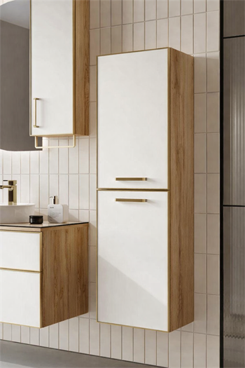 Orka Salerno 40 cm Legnona- Mat Beyaz Banyo Boy Çamaşır Dolabı Krom/Altın Kulp, 3006351