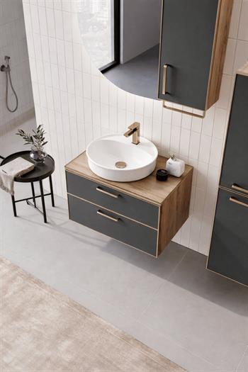 Orka Salerno 76 cm Legnano-Mat Antrasit Banyo Dolabı Alt Modül ve Lavabo Krom/Altın Kulp, 5004715