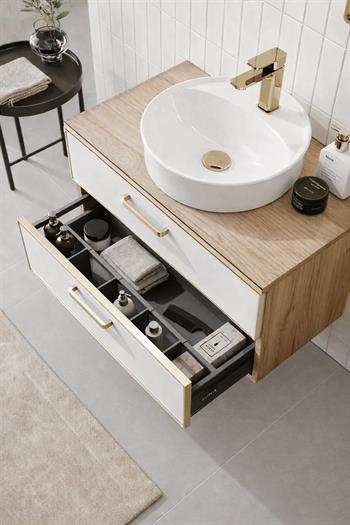 Orka Salerno 76 cm Legnano-Mat Beyaz Banyo Dolabı Alt Modül ve Lavabo Krom/Altın Kulp, 5004700