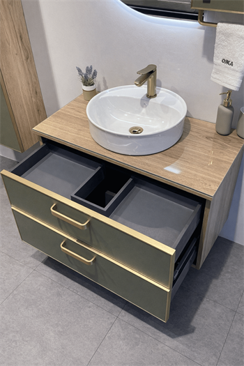 Orka Salerno 76 cm Legnano-Sardunya Banyo Dolabı Alt Modül ve Lavabo Krom/Altın Kulp, 5004239