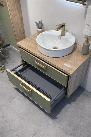 Orka Salerno 76 cm Legnano-Sardunya Banyo Dolabı Alt Modül ve Lavabo Krom/Altın Kulp, 5004239