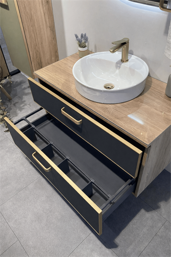 Orka Salerno 96 cm Legnano-Mat Antrasit Banyo Dolabı Alt Modül ve Lavabo,Krom/Altın Kulp, 5004711