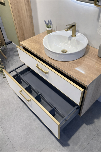 Orka Salerno 96 cm Legnano-Mat Beyaz Banyo Dolabı Alt Modül ve Lavabo,Krom/Altın Kulp, 5004687