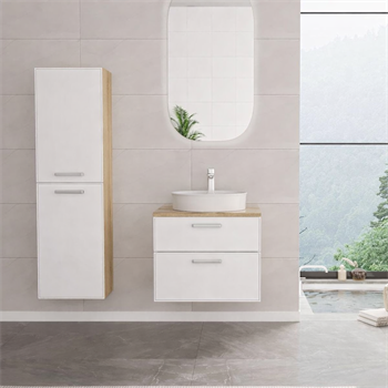 Orka Salerno Banyo Dolabı Takımı, 61 cm, Legnano-Mat Beyaz (Ledli Ayna), Krom/Altın Kulp, 5004691