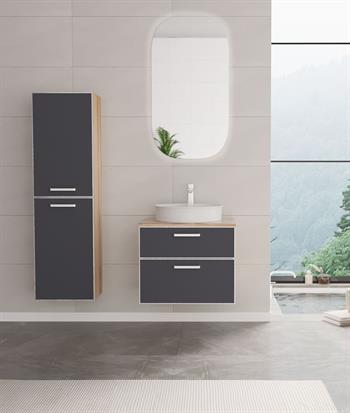 Orka Salerno Banyo Dolabı Takımı, 61 cm, Legnano-Mat Antrasit (Ledli Ayna), Krom/Altın Kulp, 5004714
