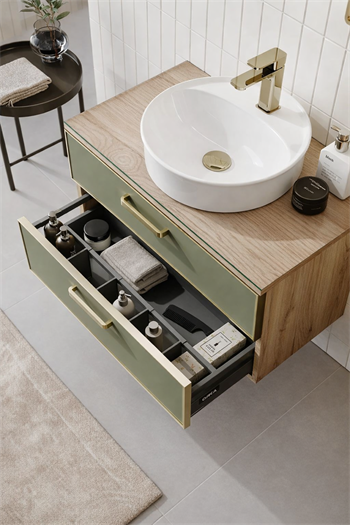 Orka Salerno Banyo Dolabı Takımı, 76 cm, Legnano-Mat Sardunya (Ledli Ayna-Üst Dolap), Krom/Altın Kulp,5004240